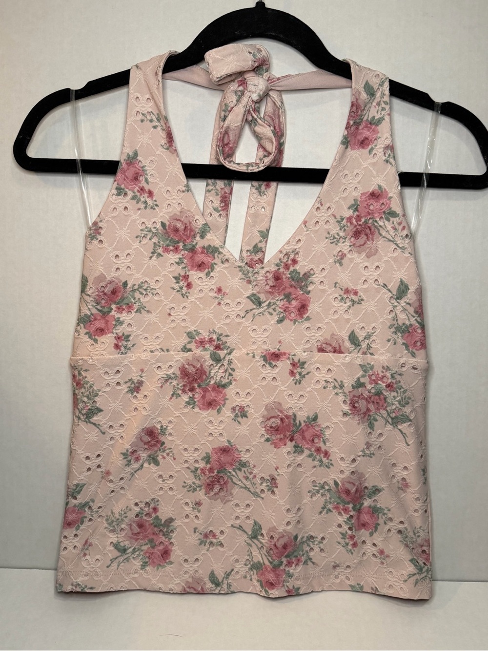 Aeropostale Pink Floral Lace Halter Cami